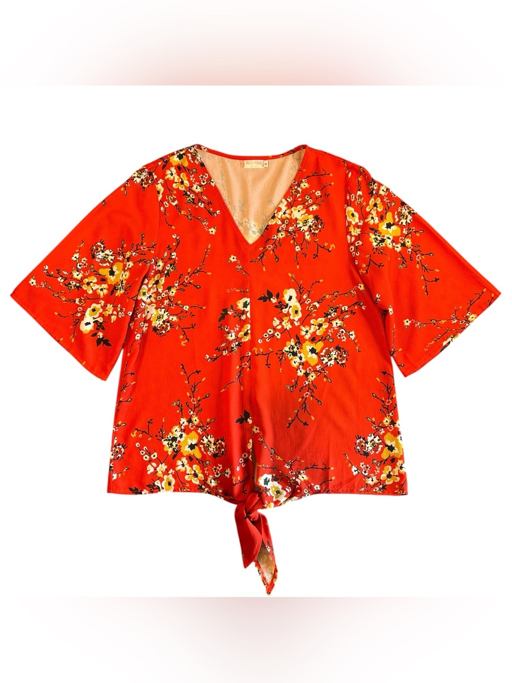 Bluetime Floral V-Neck Tie-Front floral Boho Bell Sleeve Blouse